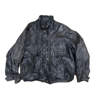 Vintage  Black Genuine Leather Bomber Jacket Size Large